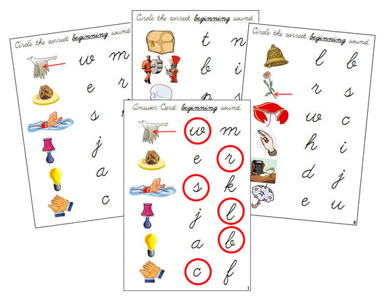 Montessori Step 2: Initial Sound Choice Cards - CURSIVE - Montessori Print Shop Digital Download phonics lesson
