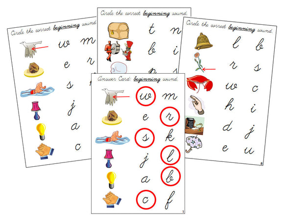 Montessori Step 2: Initial Sound Choice Cards - CURSIVE - Montessori Print Shop Digital Download phonics lesson