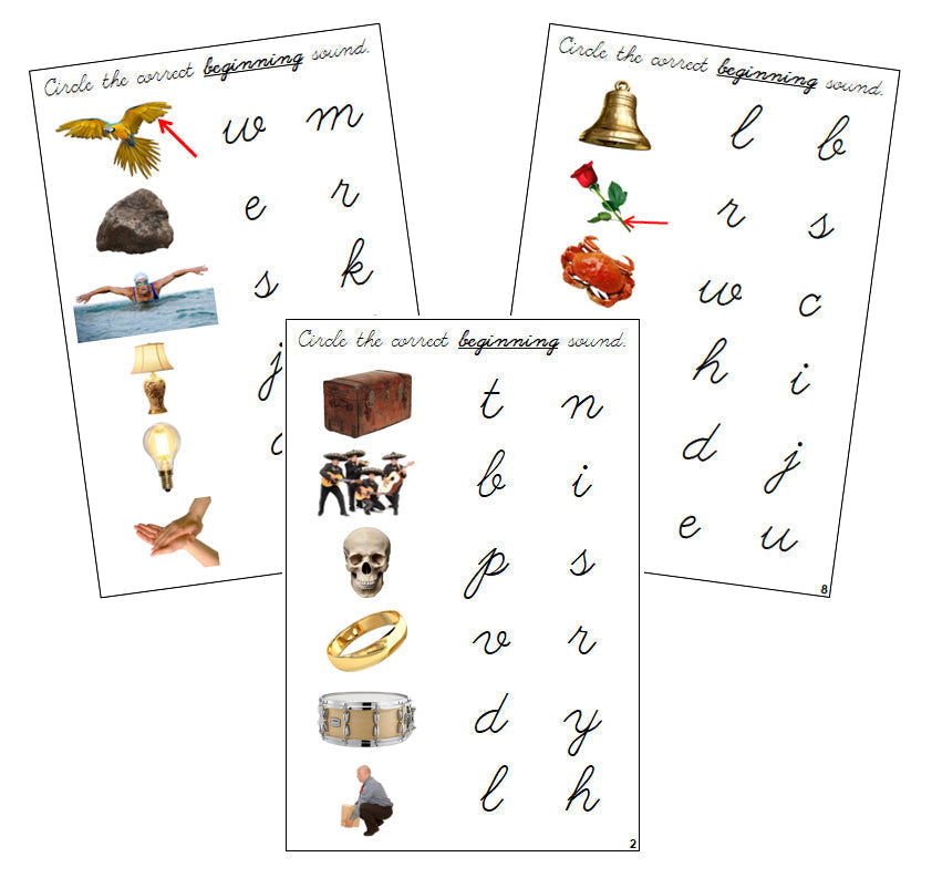 Step 2: Initial Sound Choice Cards (photos) - CURSIVE - Montessori Print Shop phonics lesson