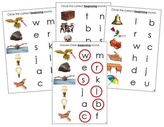 Montessori Step 2: Initial Sound Choice Cards (photos) - Montessori Print Shop Digital Download phonics program