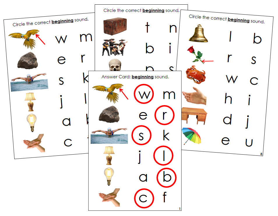 Montessori Step 2: Initial Sound Choice Cards (photos) - Montessori Print Shop Digital Download phonics program