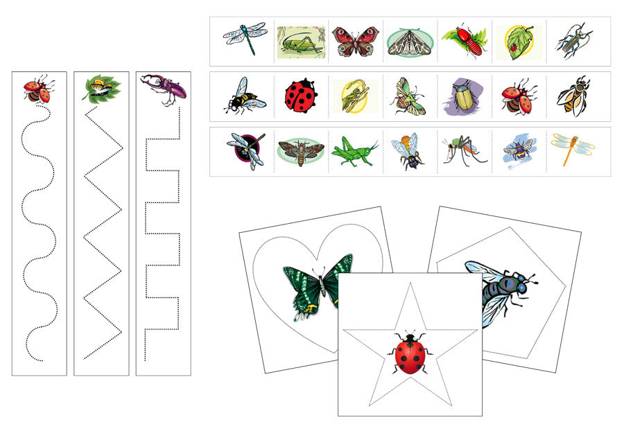 Insects Cutting Work - Preschool Activity - Montessori Print Shop Digital Download