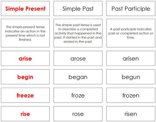 Irregular Verbs (Elementary) - montessori grammar cards