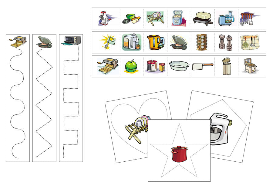 Kitchen Items Cutting Work - Preschool Activity - Montessori Print Shop Digital Download