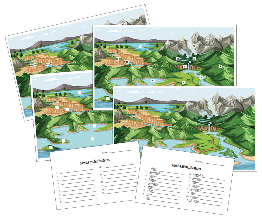 Land & Water Features Map - Montessori Print Shop Digital Download