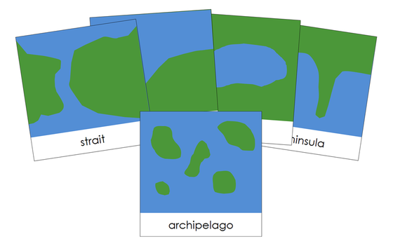 Land & Water Forms 3-Part Cards (b/g) - Montessori Print Shop Digital Download