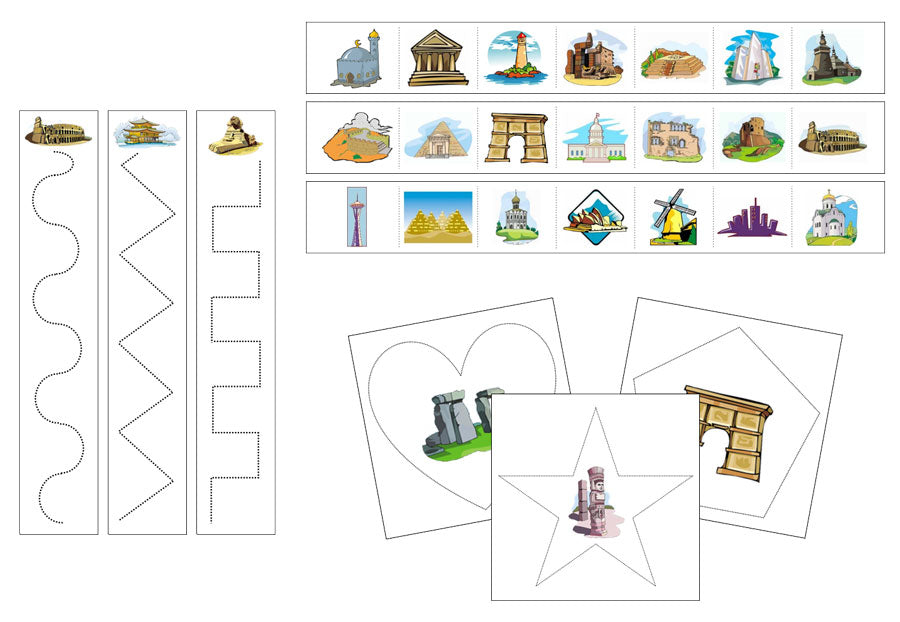 Landmarks Cutting Work - Preschool Activity - Montessori Print Shop Digital Download