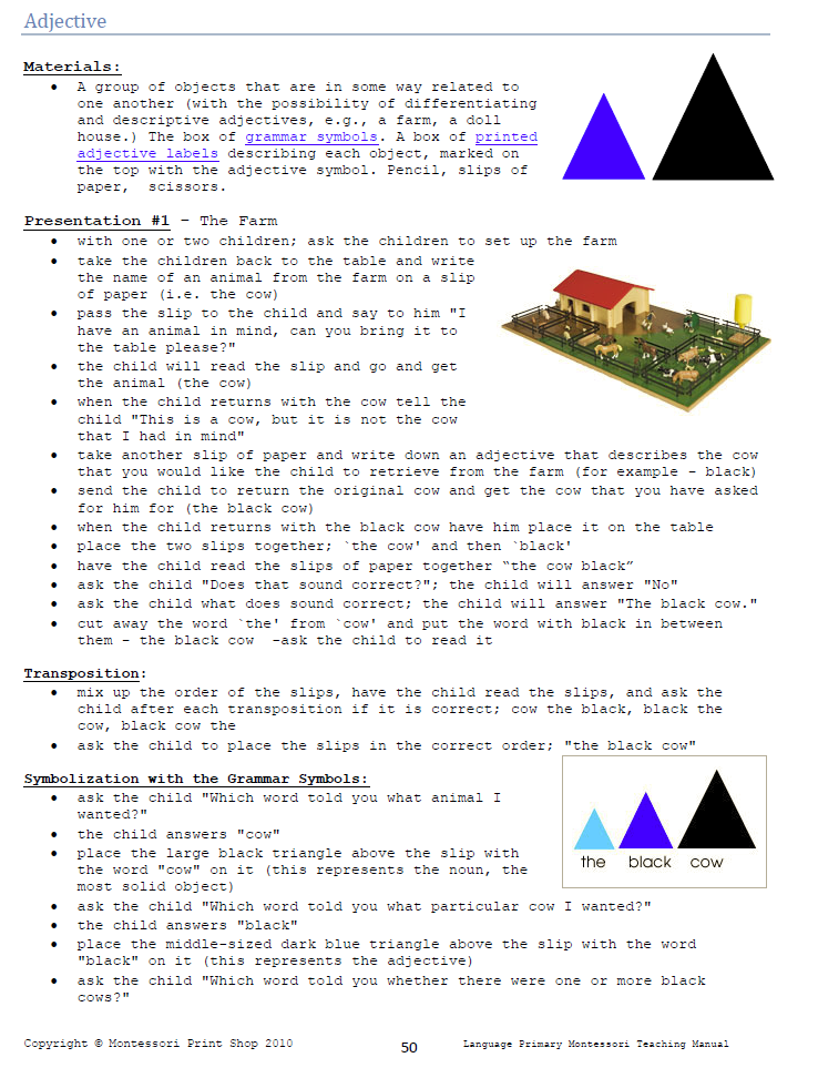 Montessori adjective lesson - Montessori Print Shop Digital Download Primary Teaching Manual