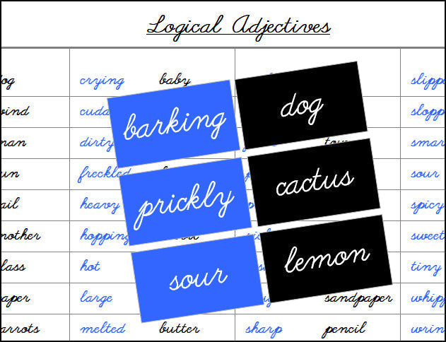 Logical Adjectives Matching Cards - Montessori Print Shop Digital Download Grammar Lessons