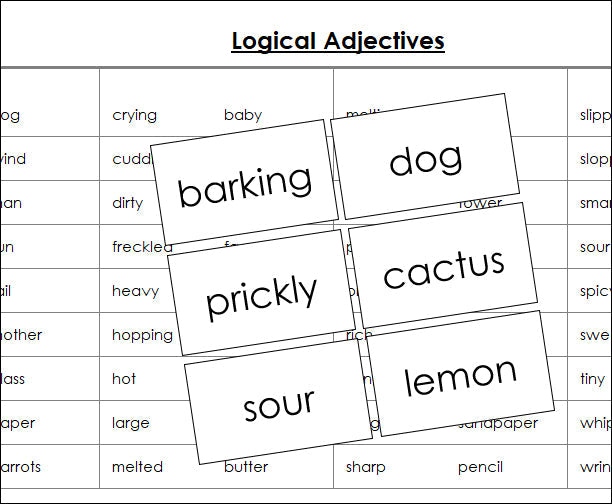 Logical Adjectives Matching Cards - Montessori Print Shop Digital Download grammar lesson