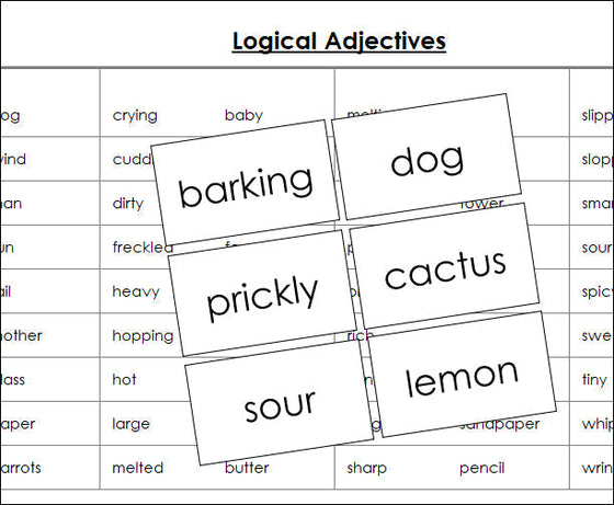 Logical Adjectives Matching Cards - Montessori Print Shop grammar lesson