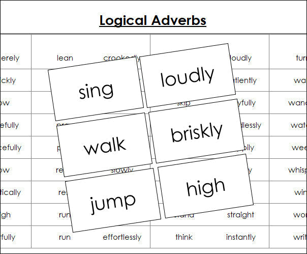 Logical Adverbs Matching Cards - Montessori Print Shop Digital Download Grammar Lesson