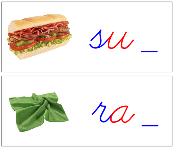 Ending Sound Cards (Wooden - NEW cursive) - Blue/Red - Montessori Print Shop Digital Download