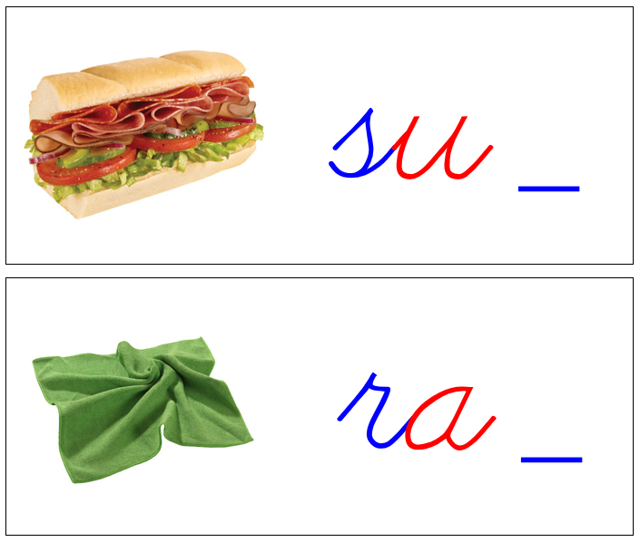 Ending Sound Cards (Wooden - NEW cursive) - Blue/Red - Montessori Print Shop Digital Download