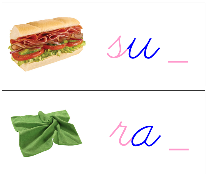 Ending Sound Cards (wood-NEW cursive) - Pink/Blue - Montessori Print Shop Digital Download