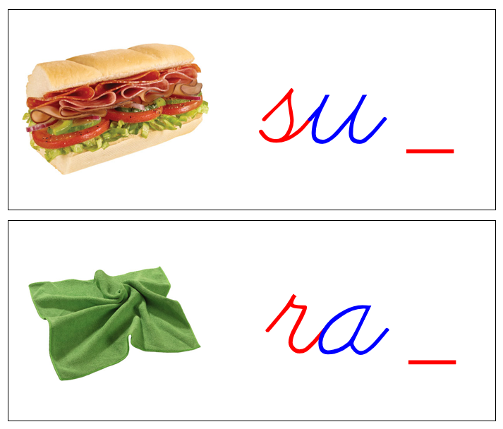 Ending Sound Cards (wood-NEW cursive) - Red/Blue - Montessori Print Shop Digital Download
