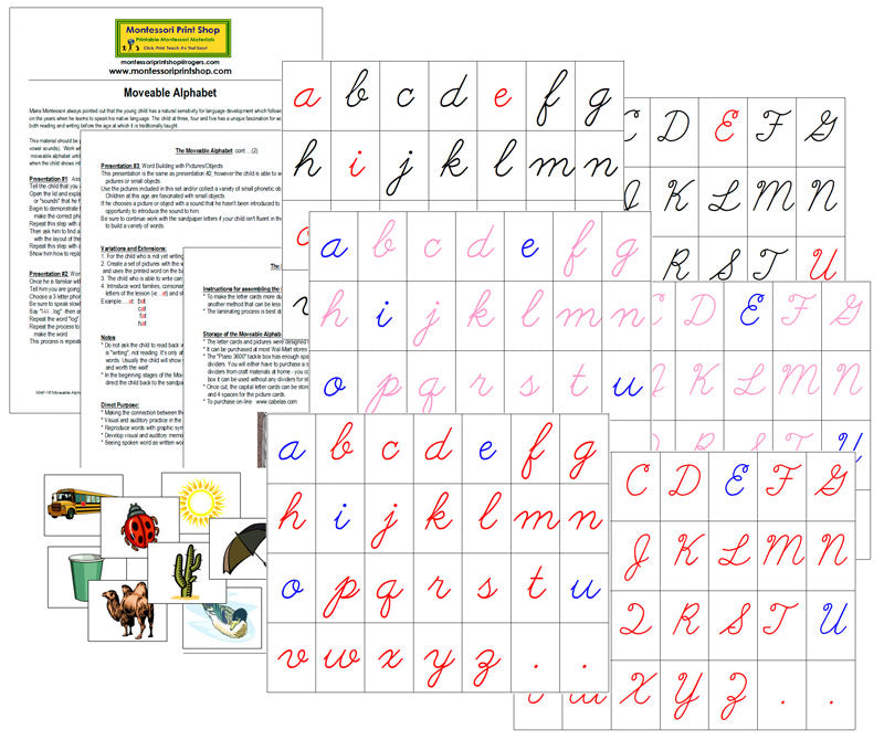 Moveable Alphabet with Instructions (NEW Cursive) - Montessori Print Shop Digital Download
