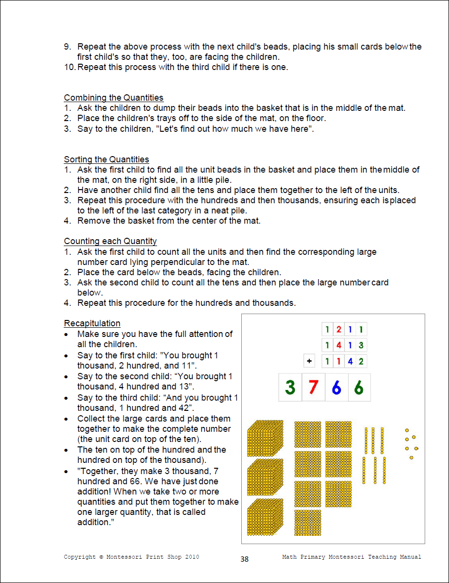 Primary Montessori Math - Addition (Collective Exercise) - Primary Montessori Teaching Manual by Montessori Print Shop
