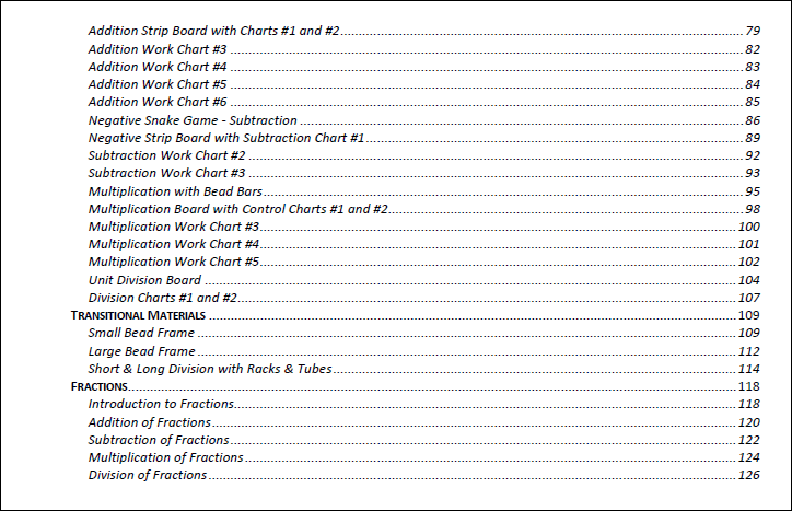 Primary Montessori Math Teaching Manual (Table of Contents) by Montessori Print Shop