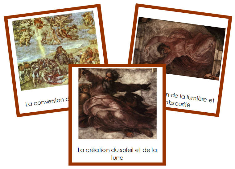 French - Michelangelo Art Cards (color-coded) - Montessori Print Shop Digital Download