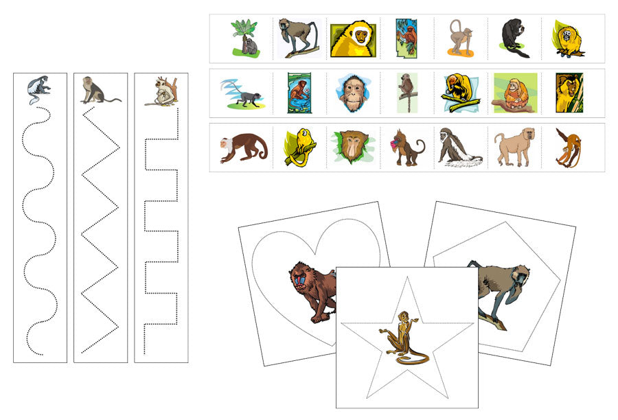 Monkeys Cutting Work - Preschool Activity - Montessori Print Shop Digital Download
