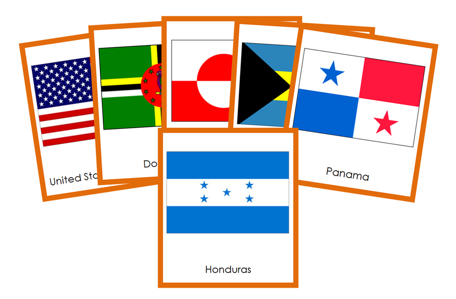Flags of North and Central America 3-Part Continent Cards - Montessori Print Shop Digital Download