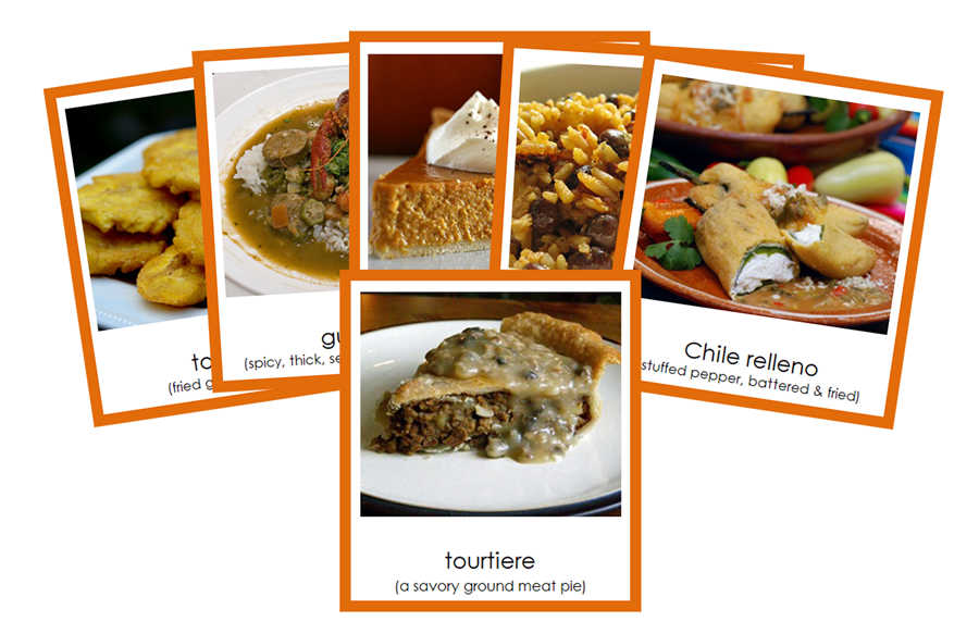 Foods of North America 3-Part Cards (color-coded) - Montessori Print Shop Digital Download