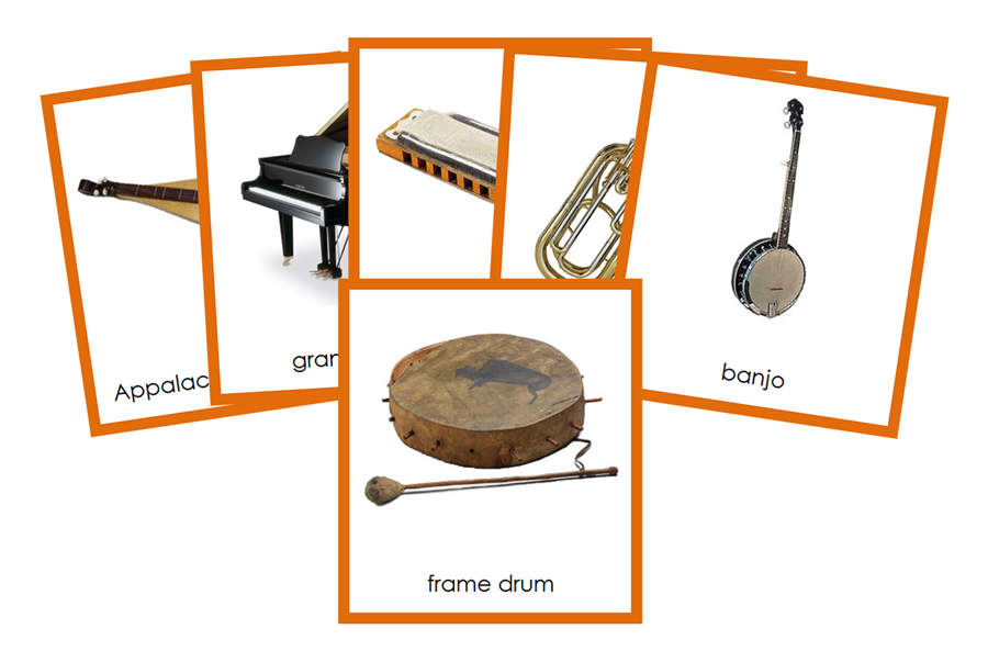 Musical Instruments of North America 3-Part Cards (color-coded) - Montessori Print Shop Digital Download