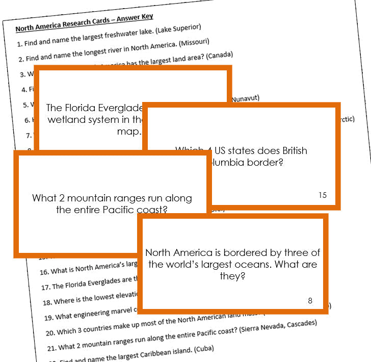 North American Geography Research Cards (color borders) - Montessori Print Shop Digital Download