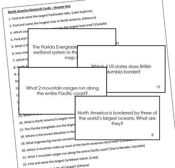 North American Geography Research Cards - Montessori Print Shop