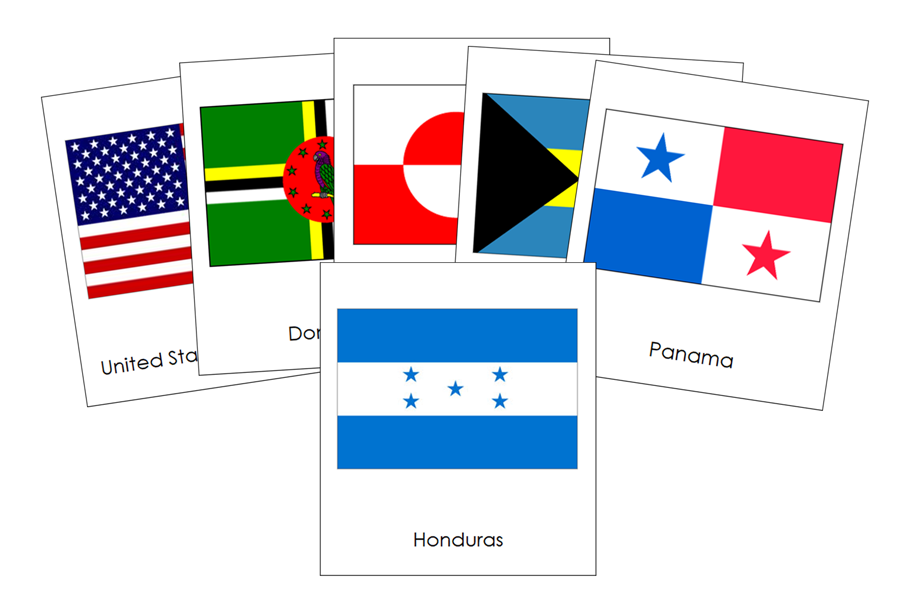 Flags of North America 3-Part Continent Cards - Montessori Print Shop Digital Download