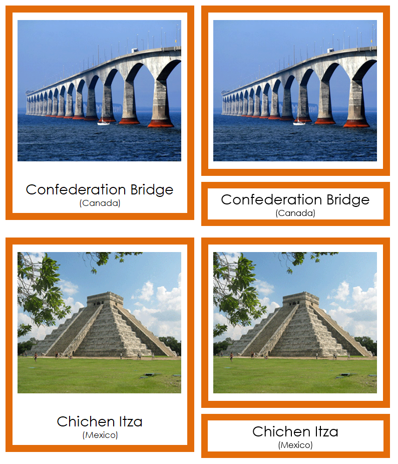 Landmarks of North America 3-Part Cards (color-coded) - Montessori Print Shop Digital Download