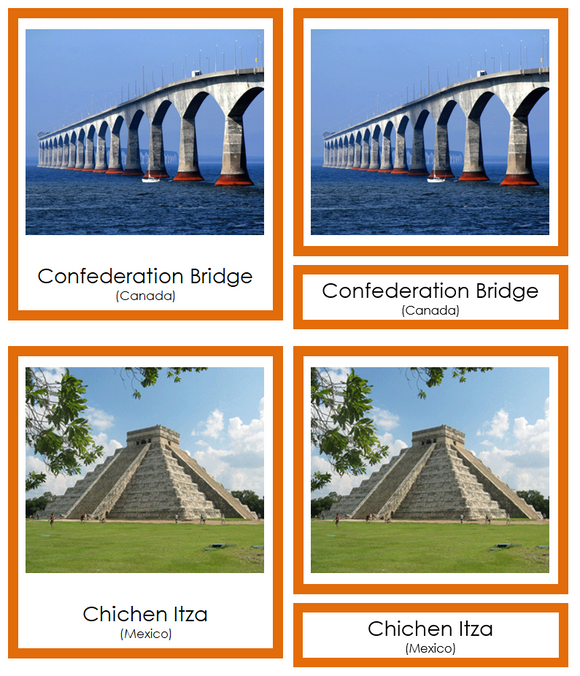 Landmarks of North America 3-Part Cards (color-coded) - Montessori Print Shop Digital Download