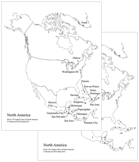 North American Capital Cities Map - Montessori Print Shop geography materials