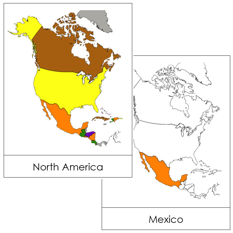 North America Flash Cards (color-coded) - Montessori Print Shop geography cards