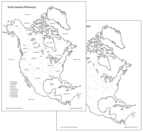 North American Waterways Map - Montessori Print Shop Digital Download geography materials