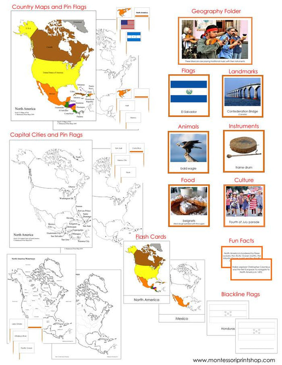 North America Geography continent study - printable photograhic cards