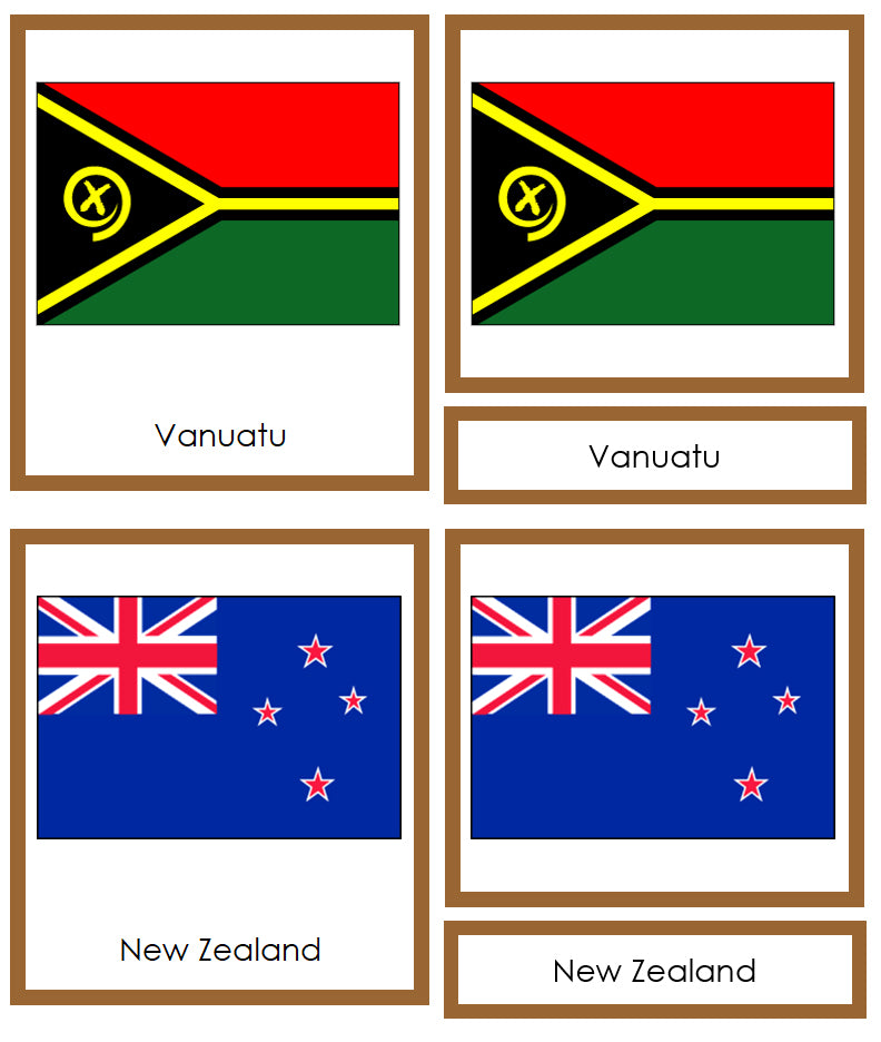 Flags of Oceania 3-Part Cards (color-coded) - Montessori Print Shop Digital Download