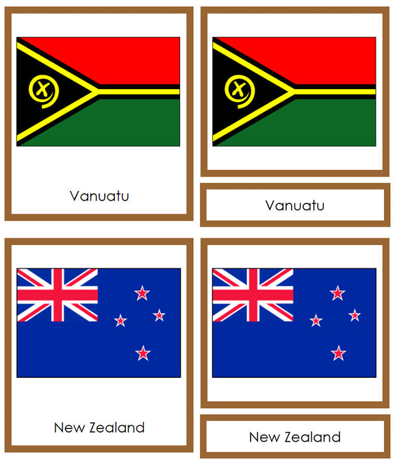 Flags of Oceania 3-Part Cards (color-coded) - Montessori Print Shop Digital Download