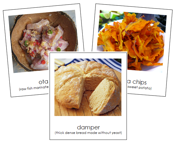 Australian/Oceanian Food - Montessori geography cards