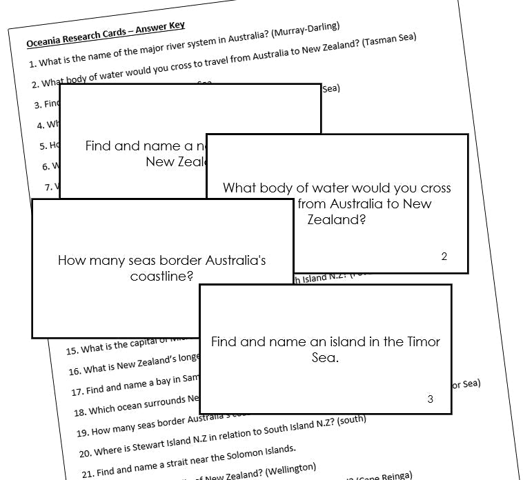 Oceanian Geography Research Cards - Montessori Print Shop Digital Download