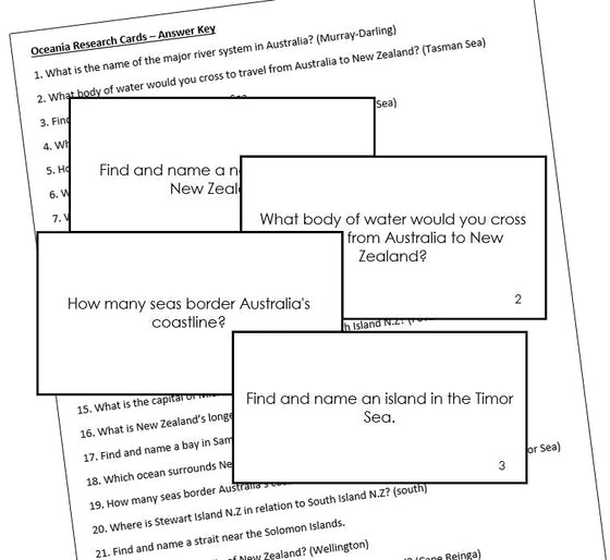 Oceanian Geography Research Cards - Montessori Print Shop