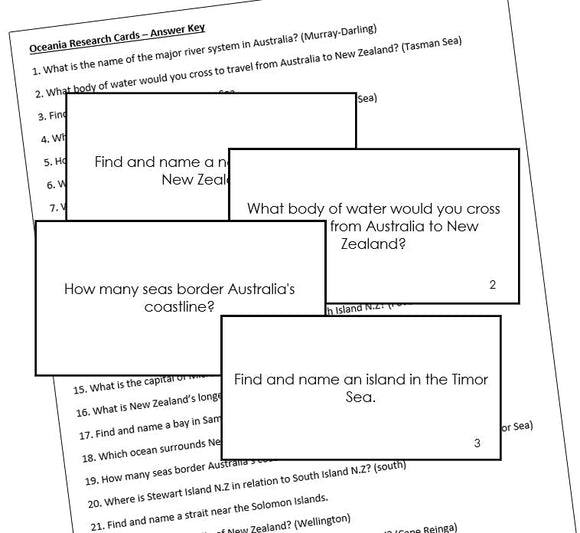 Oceanian Geography Research Cards - Montessori Print Shop