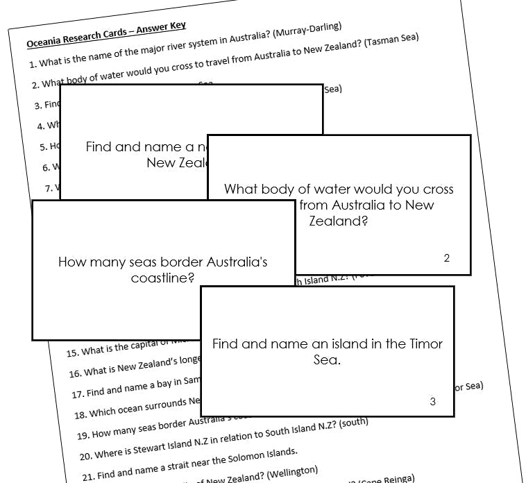 Oceanian Geography Research Cards - Montessori Print Shop