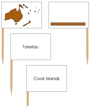 Oceania Map Labels: Pin Flags - Montessori geography materials