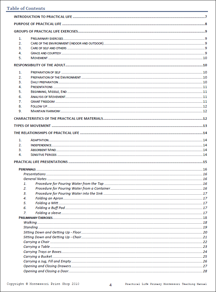 Primary Montessori Practical Life Teaching Manual by Montessori Print Shop