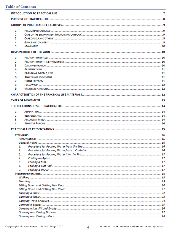 Primary Montessori Practical Life Teaching Manual