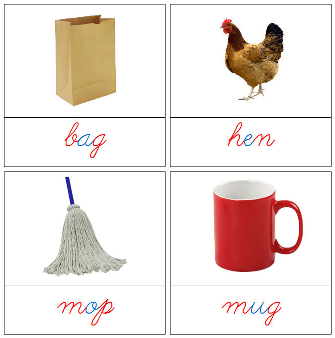 Phonetic Picture Cards Level 1 (cursive) - Montessori Print Shop Digital Download
