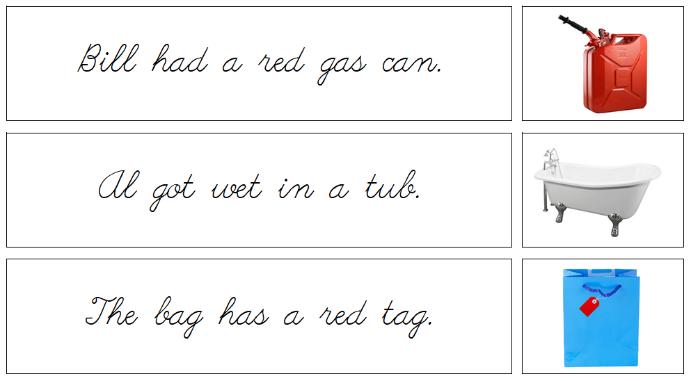 Phonetic Sentences & Pictures - Set 1 (ursive) - Montessori Print Shop Digital Download