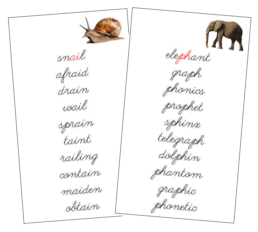 Step 3: Phonogram Cards - Set 1 (photos) - CURSIVE - Montessori Print Shop Digital Download language lesson